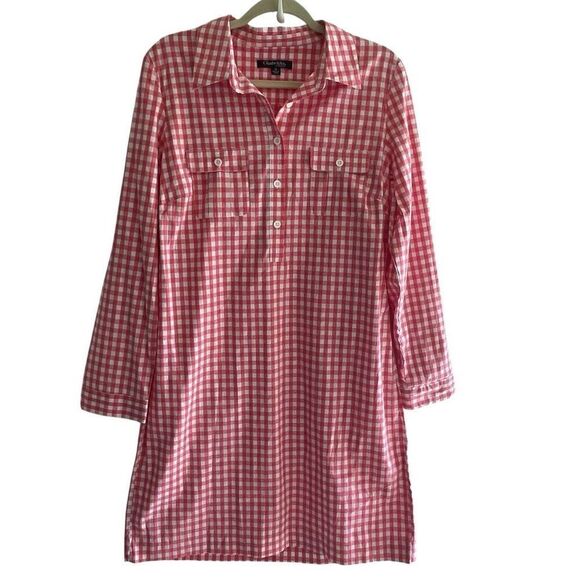 Chadwick’s Of Boston Pink Gingham Plaid Shirt Dress Long Sleeve Size 12 Large - Picture 1 of 5